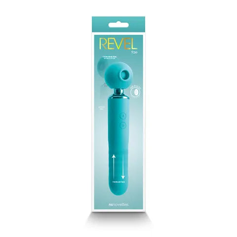 Revel Fae - Teal 19.5 cm USB Rechargeable Thrusting Massage Wand w/ Air Pulsation