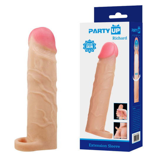 Party Up RICHARD 3 Inch Extender Sleeve - Flesh 3 Inch Penis Extender Sleeve with Ball Strap