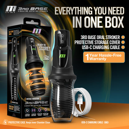M For Men - 3rd Base - Black USB Rechargeable Vibrating & Rotating Auto Stroker