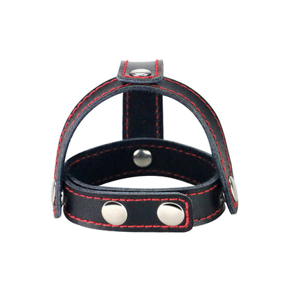 Bondage Fetish T-Style Leather Cock Ring with Ball Divider - Black Cock Ring