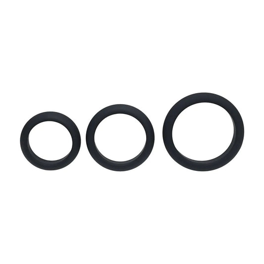 LEVELZ Wide O Silicone Cock Ring Set of 3 - S/M/L - Black Cock Rings - Set of 3 Sizes