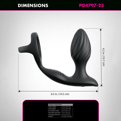Anal Fantasy Elite Ass-Gasm Gyro-Milk Pro - Black USB Rechargeable Gyrating Butt Plug with Cock Ring