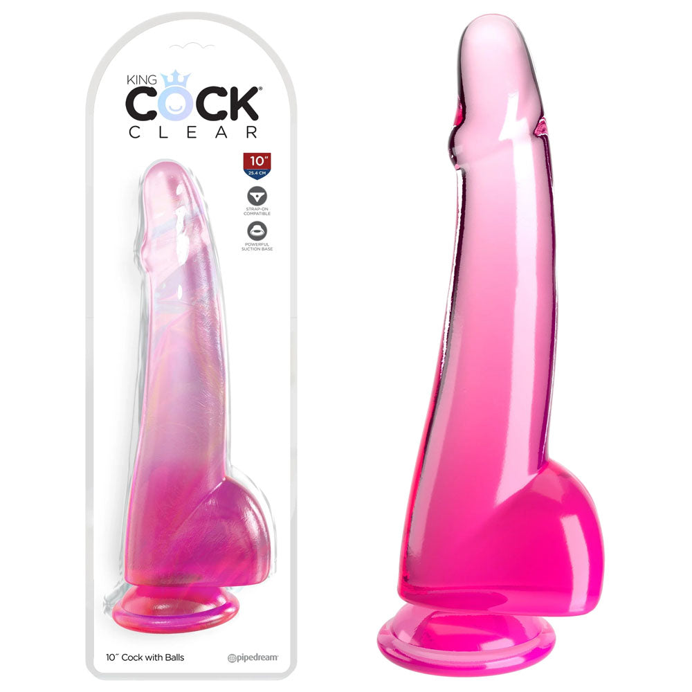 King Cock Clear 10'' Cock with Balls - Pink - Pink 25 cm Dong