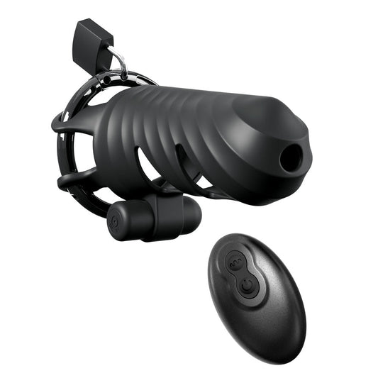 Fantasy C-Ringz Remote-Controlled Vibrating Cock Blocker - Black Vibrating Cock Cage