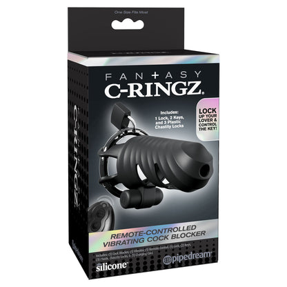 Fantasy C-Ringz Remote-Controlled Vibrating Cock Blocker - Black Vibrating Cock Cage