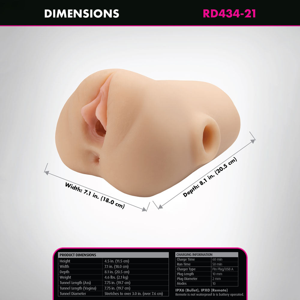 PDX Plus Double Pounder Vibrating Squeeze Stroker - Flesh - Flesh USB Rechargeable Vibrating Vagina Stroker