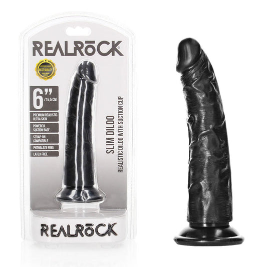 REALROCK Realistic Slim 6'' without Balls Black Dildo