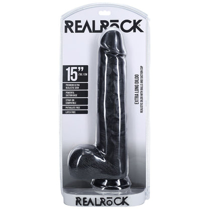 REALROCK 38cm Extra Long Dildo with Balls - Black - Black 38 cm (15'') Extra Long Dong