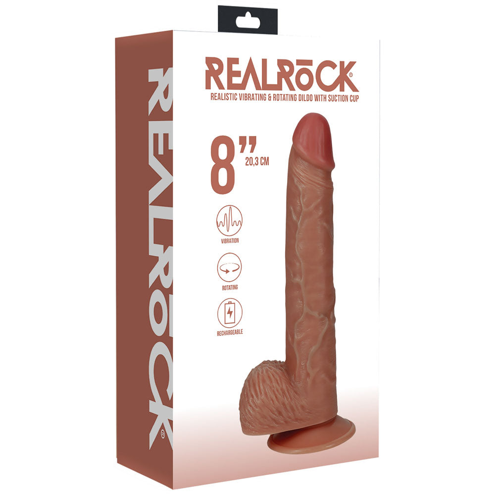 REALROCK 20cm Vibrating + Rotating Cock + Balls - Flesh - Flesh 20.3 cm (8'') USB Rechargeable Vibrating and Rotating Dong