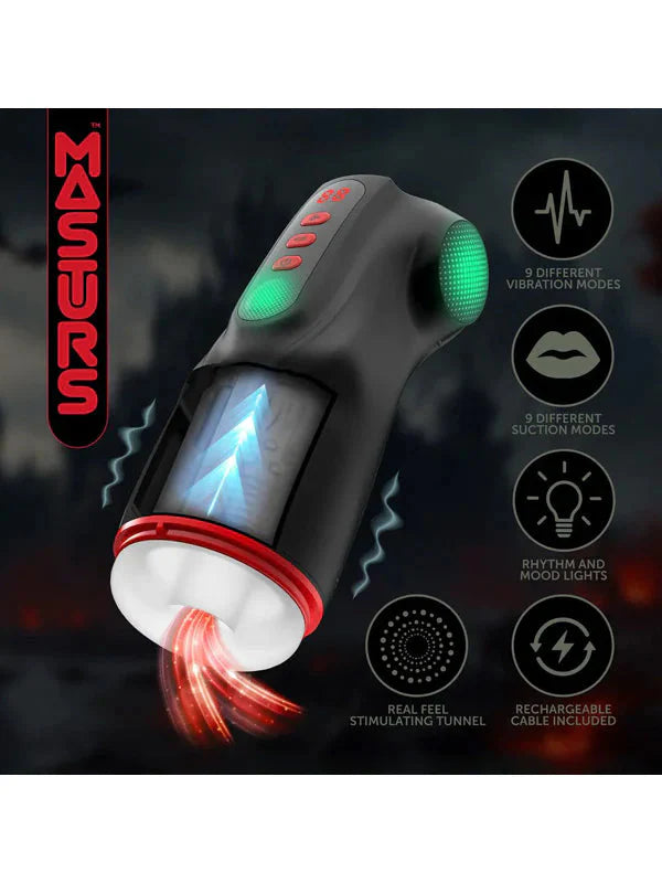 MASTURS Raven - USB Rechargeable Vibrating and Sucking Auto Stroker with Augmented Reality