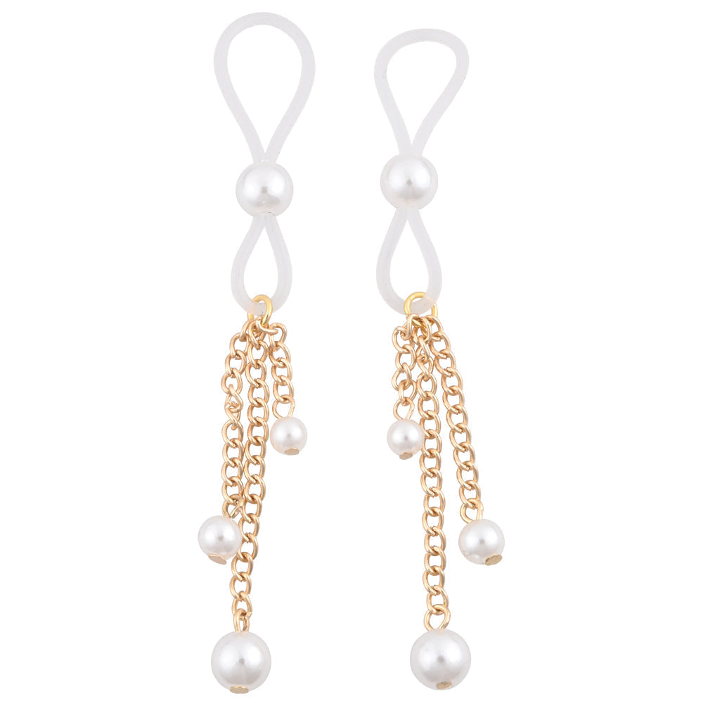 Sex & Mischief Pearl Nipple Ties - Gold/Pearl Nipple Restraints - Set of 2
