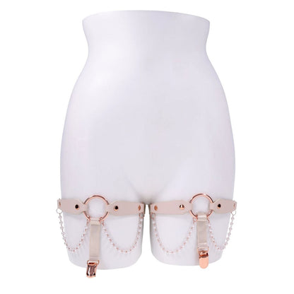 Sex & Mischief Peaches n CreaMe Pearl Garters - Peach / Rose Gold Garters with Pearls - Set of 2