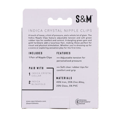 Sex & Mischief Indica Crystal Nipple Clips - Gold Nipple Clips with Emerald Gems