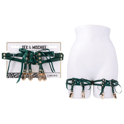 Sex & Mischief Indica Laced Up Garters - Green/Gold Garters - Set of 2