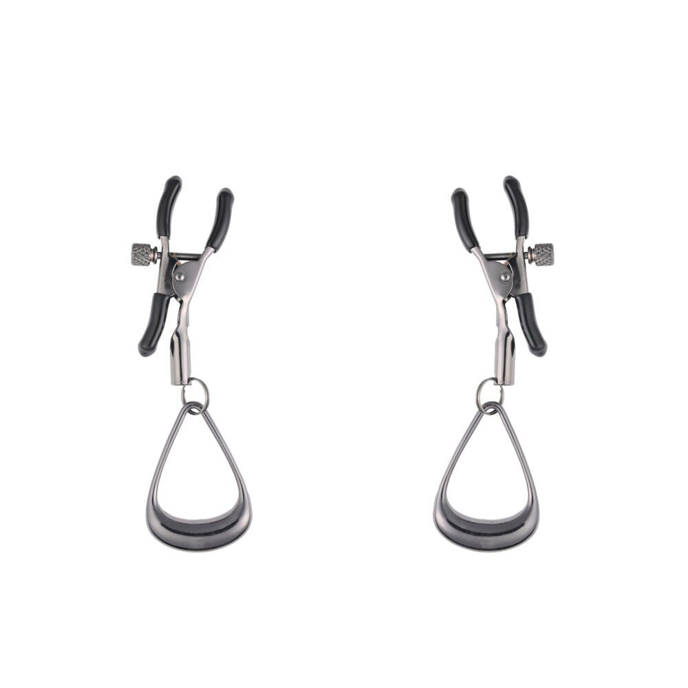SPORTSHEETS Velvet Noir Tuggable Nipple Clamps - Gunmetal Adjustable Nipple Restraints