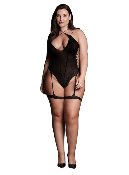 Le' Desir Shade Metis Bodystocking with Garters and Crossed Neckline