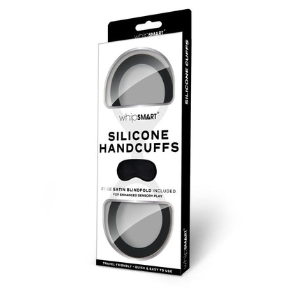 WhipSmart Silicone Handcuffs - Black - Black Restraint with Bonus Blindfold