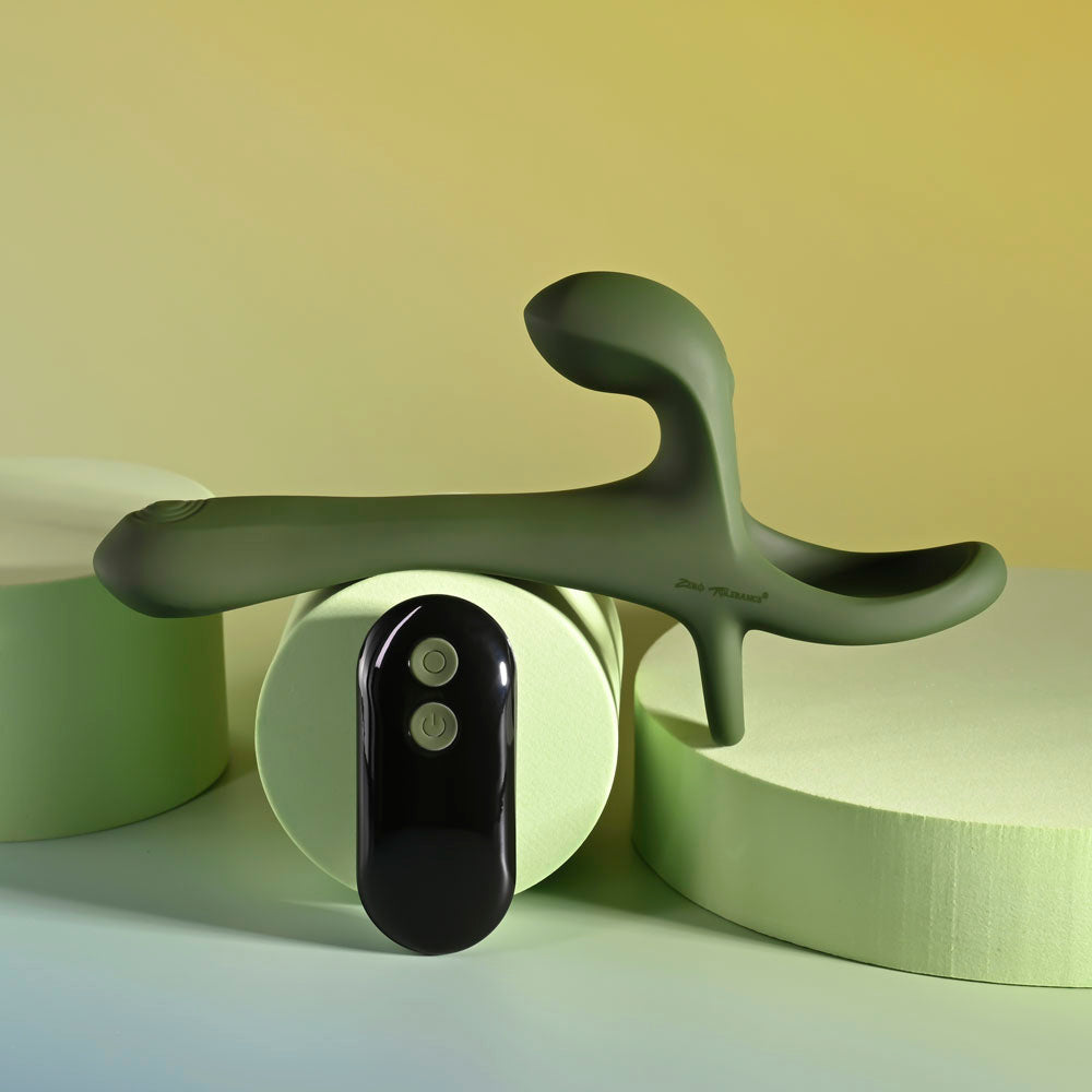 Zero Tolerance STRAP, TAP & GO - Green USB Rechargeable Vibrating & Tapping Penis Sleeve with Wireless Remote