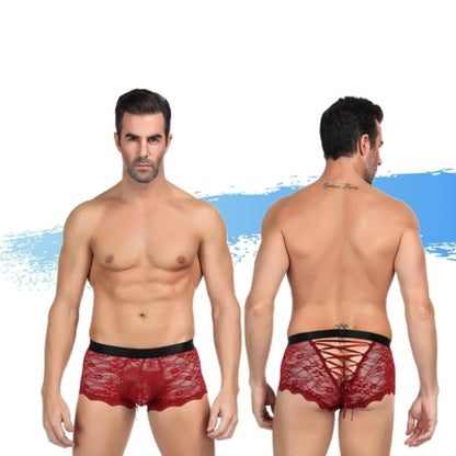 Ashella Lingerie Mica Lace Boxer Brief Red S/M