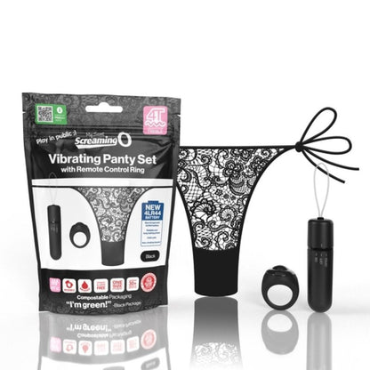 Vibrating Panty Set W/ Remote Ring 4T High Pitch Treble - Black