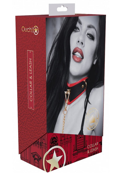 OUCH! Milan Collection - Collar with Leash - Black/Red Restraint