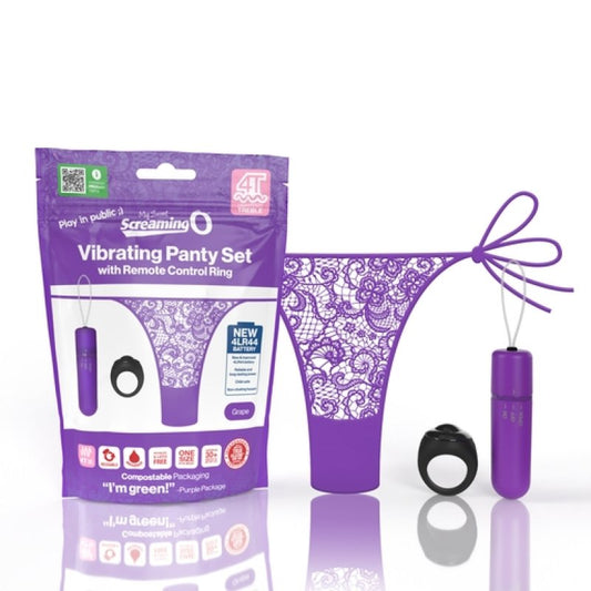 Vibrating Panty Set W/ Remote Ring 4T High Pitch Treble - Grape