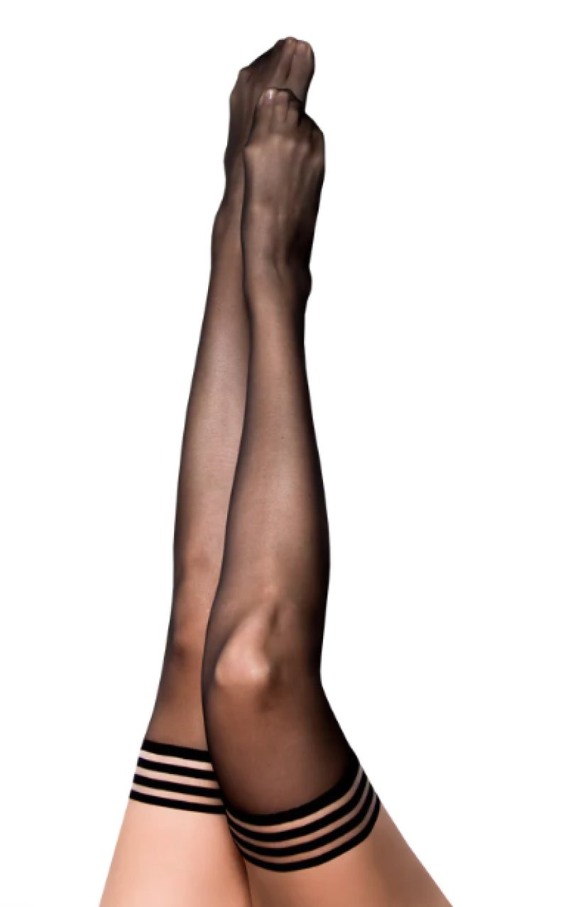 Kixies TAYLOR Black Sheer Thigh Highs - Black - Size A