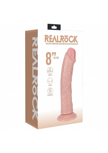 REALROCK 20cm Vibrating + Rotating Cock - Tan - Tan 20.3 cm (8'') USB Rechargeable Vibrating and Rotating Dong