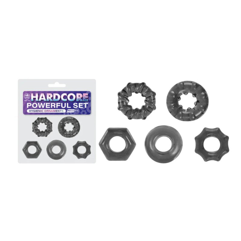 Hardcore Powerful Set Cock Rings - Set of 5 - Smoke Cock Rings - Set of 5