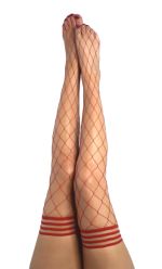 Kixies CLAUDIA Large Diamond Red Fishnet Thigh Highs - Red - Size B